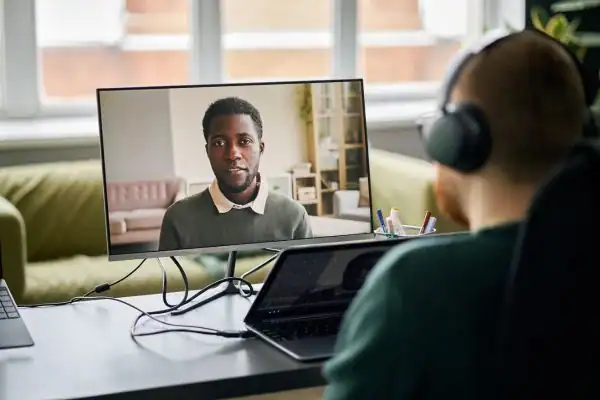 Man attending online mediation Bolton MIAMS session